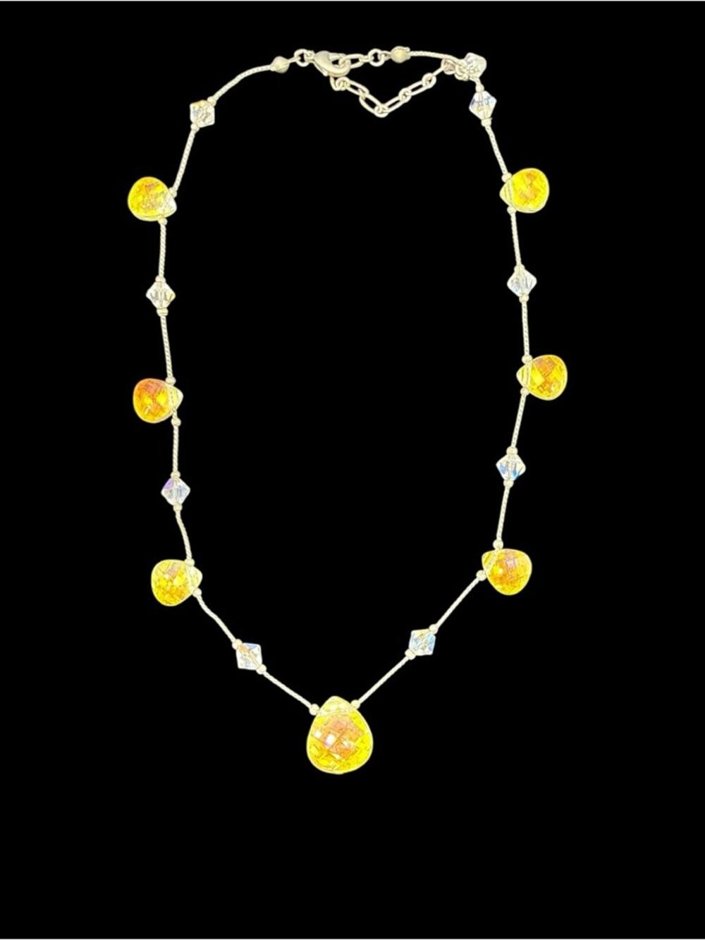 Vintage Swarovski Style Necklace with Yellow Iridescent Crystal Drops